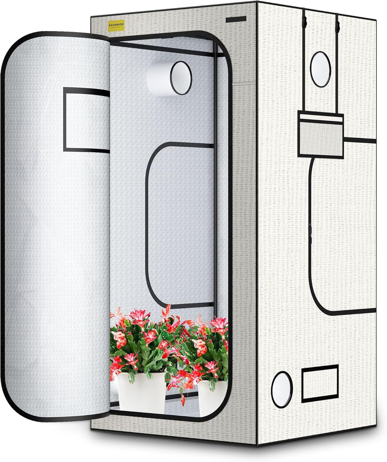 Cort de creștere 60x60x180cm, material Oxford 600D cu folie reflectorizantă de poliester, tuburi de oțel de 22 mm, orificii de ventilație și ferestre de vizualizare, corturi de creștere pentru hidroponie, sere și grădini interioare