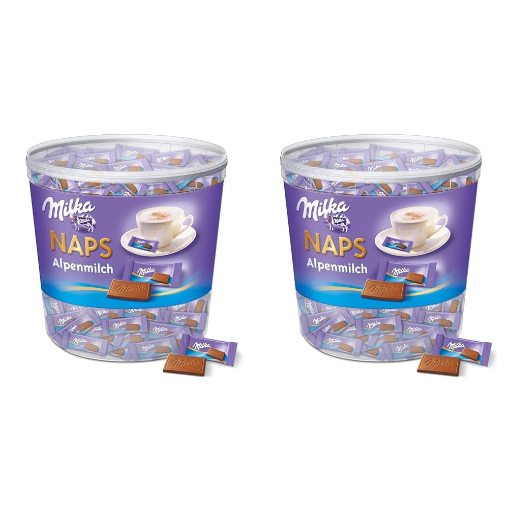Naps Alpine Milk 1 x 1kg, Mini pătrățele de ciocolată care se topesc în gură din ciocolată fină cu lapte alpină, cutie (pachet de 2)