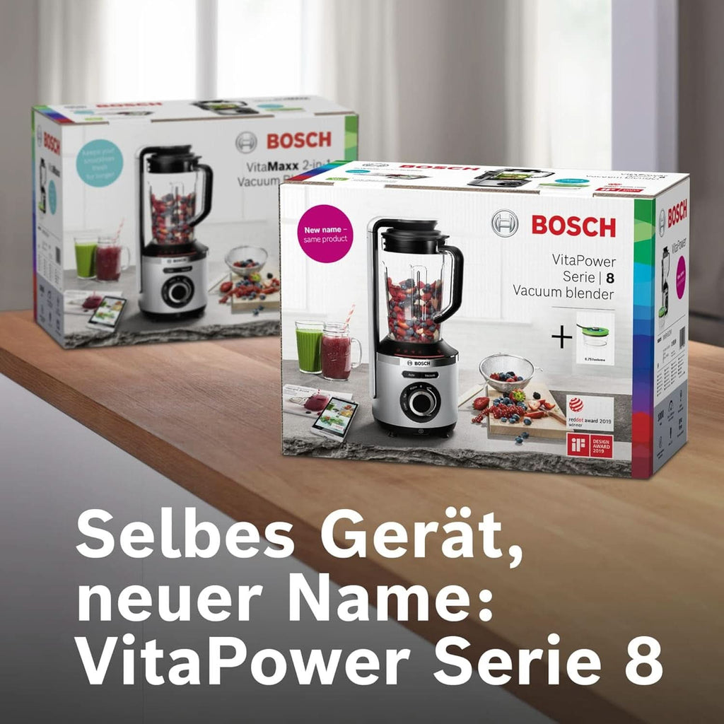 Bosch Vakuum-Standmixer Vitapower Serie 8 MMBV621M, Starke Mixleistung, Vitaminschonende Zubereitung, 4 Automatikprogramme, Vakuum-Togo Flasche, 37,000 U/Min, 1000 W, Silber Mama si Copilul Naty Shop
