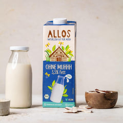 Allos Bio Ohne Muhhh 3,5% | Milchalternative | Drink auf Pflanzenbasis | vegan | schäumbar | perfekt für Kaffee | laktosefrei | Quelle von Calcium und Vitaminen | Reich an Protein | 1 Liter (6 Stück)