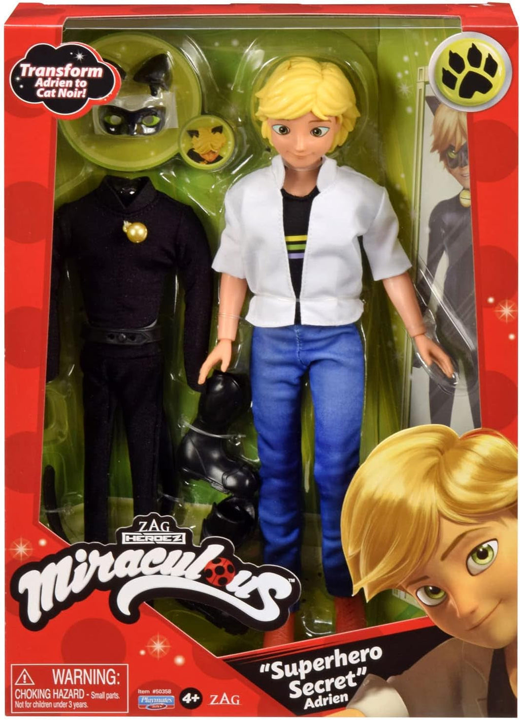 BANDAI - Miraculous - Păpușă Miraculous Cat Noir și Adrien - Păpușă manechin 26 Cm și cele 2 ținute ale ei - Jucărie Miraculous - Păpușă super erou articulată - Jucărie pentru copii de la 4 ani - P50356 Papusi Naty Shop