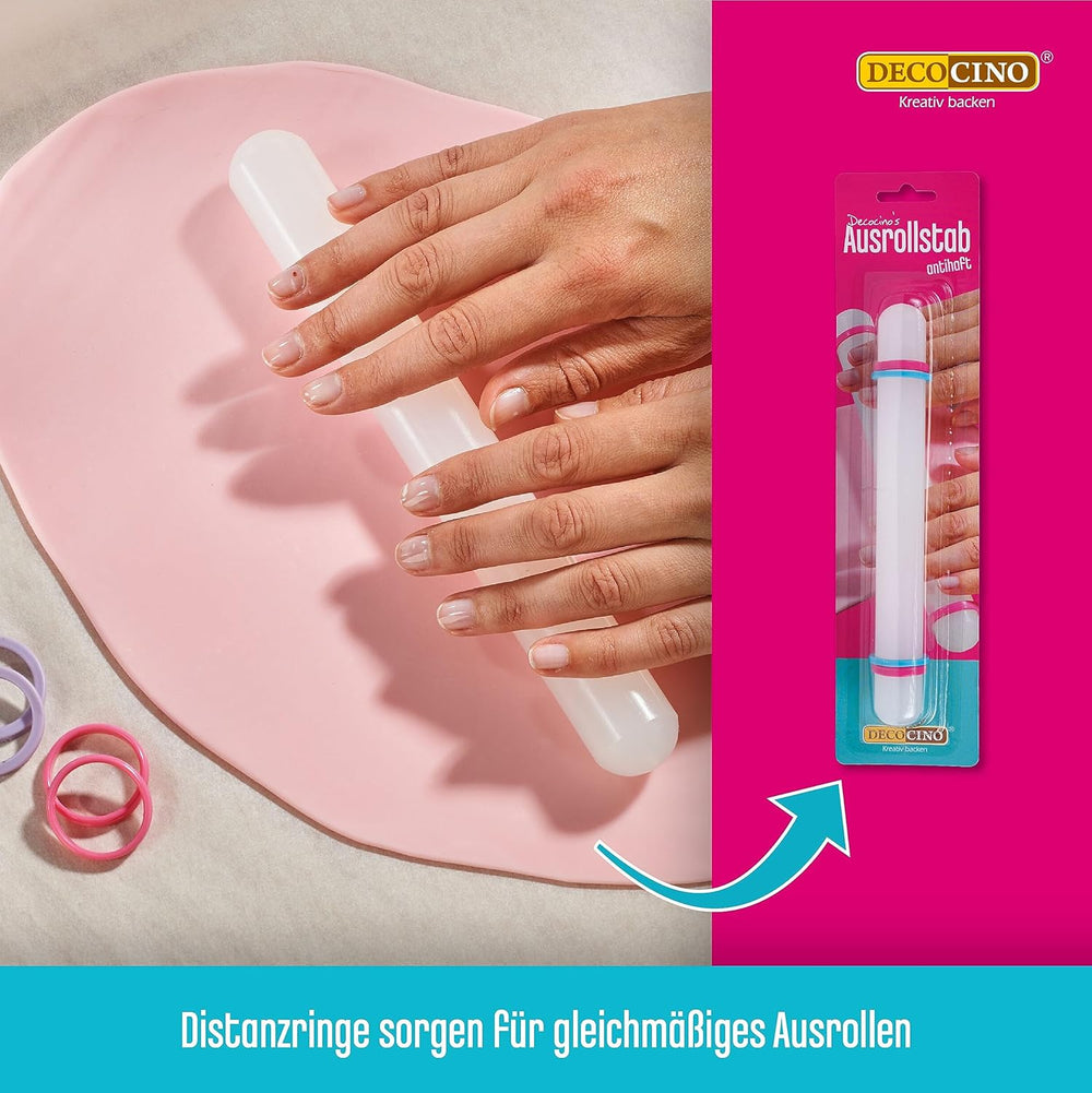 Sucitor DECOCINO – 3 bucăți, lungime aprox. 23 cm – cu strat antiaderent, potrivit ca rolă de patiserie pentru întinderea marțipanului, pastei de flori și fondantului.