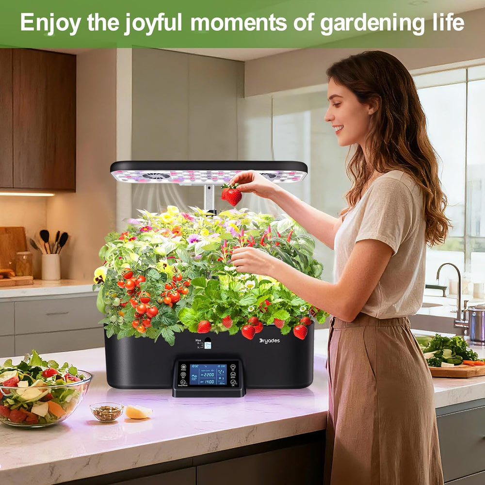 Sistem de creștere hidroponică de interior cu setări inteligente de program de iluminare, ghiveci pentru grădină de plante aromatice cu lumină de creștere cu spectru complet, 17 capsule, negru