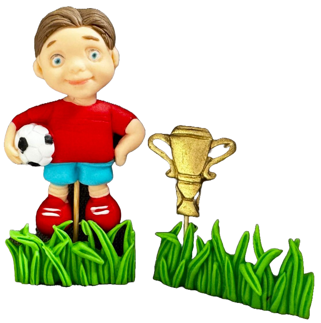 Set 4 decoratiuni comestibile din zahar, Fotbalist Decoratiuni din Pasta de Zahar Naty Shop