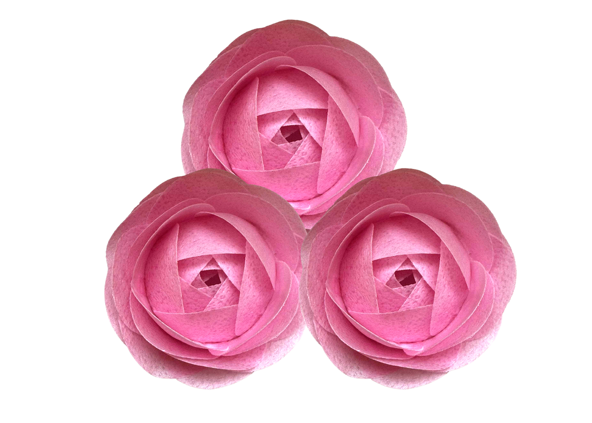 Set 3 decoratiuni comestibile din vafa, Trandafiri roz