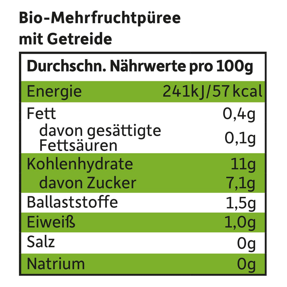 FRECHE FREUNDE Piure de fructe organic cu piersici, măr, banană și ovăz, cu cereale, într-o pungă compresibilă, pentru bebeluși de la 6 luni, vegan, pachet de 6 (6 x 100g)