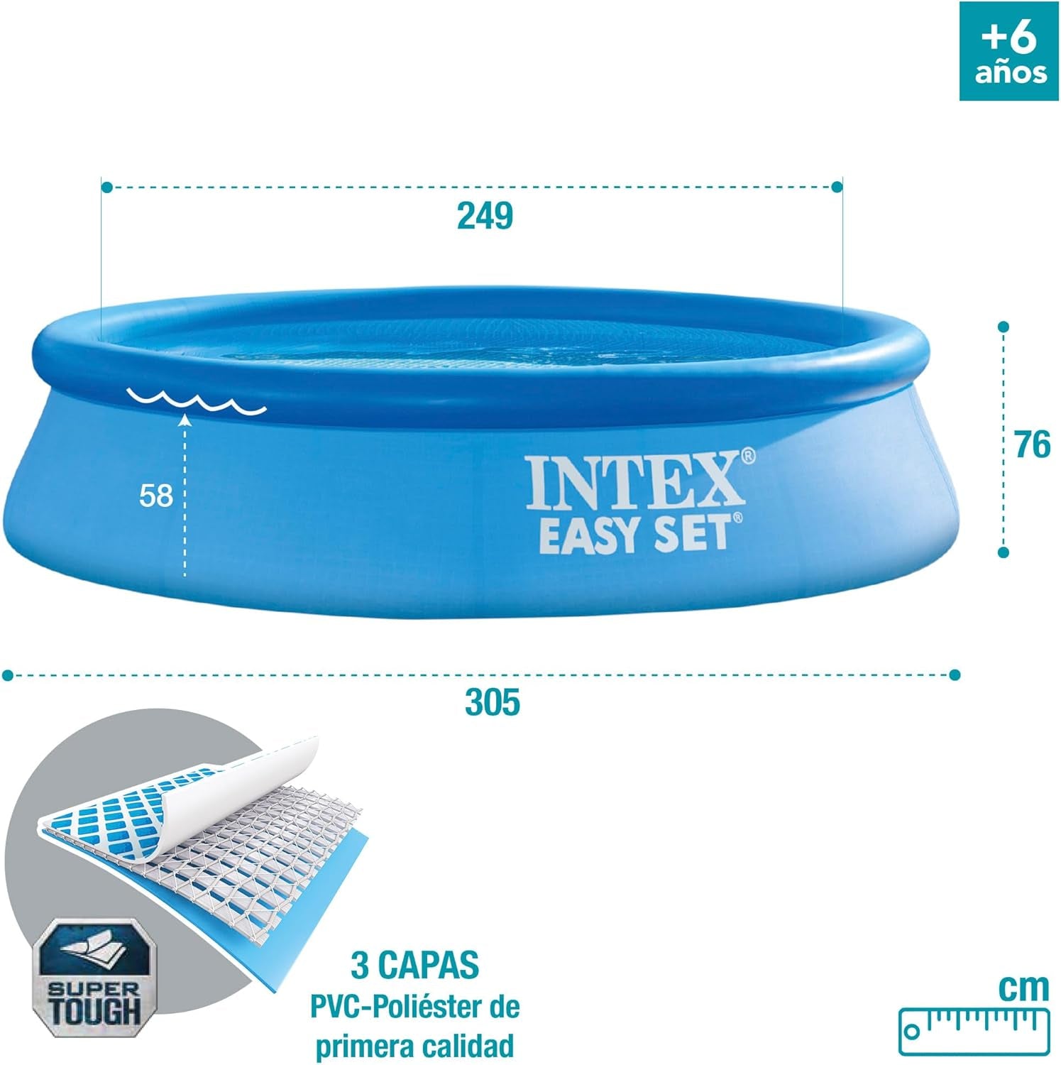 Intex 28122NP – Piscină supraterană rotundă Easy Set, pompă de filtrare 1250 L/h, 3853 L, PVC, albastră, 305x76 cm