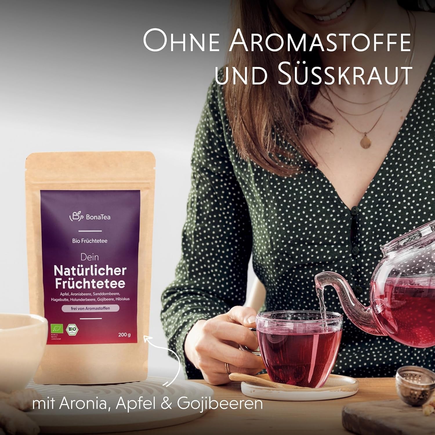 Ceai natural din fructe BIO vrac, fără arome, delicat și natural, cu fructe de cătină, fructe de soc și fructe de aronia, 200 g