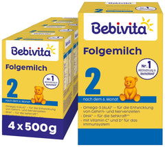 2 Folgemilch (4 x 500g), nach dem 6. Monat, mit Vitamin C und D, Omega-3 (DHA), altersgerecht sättigend