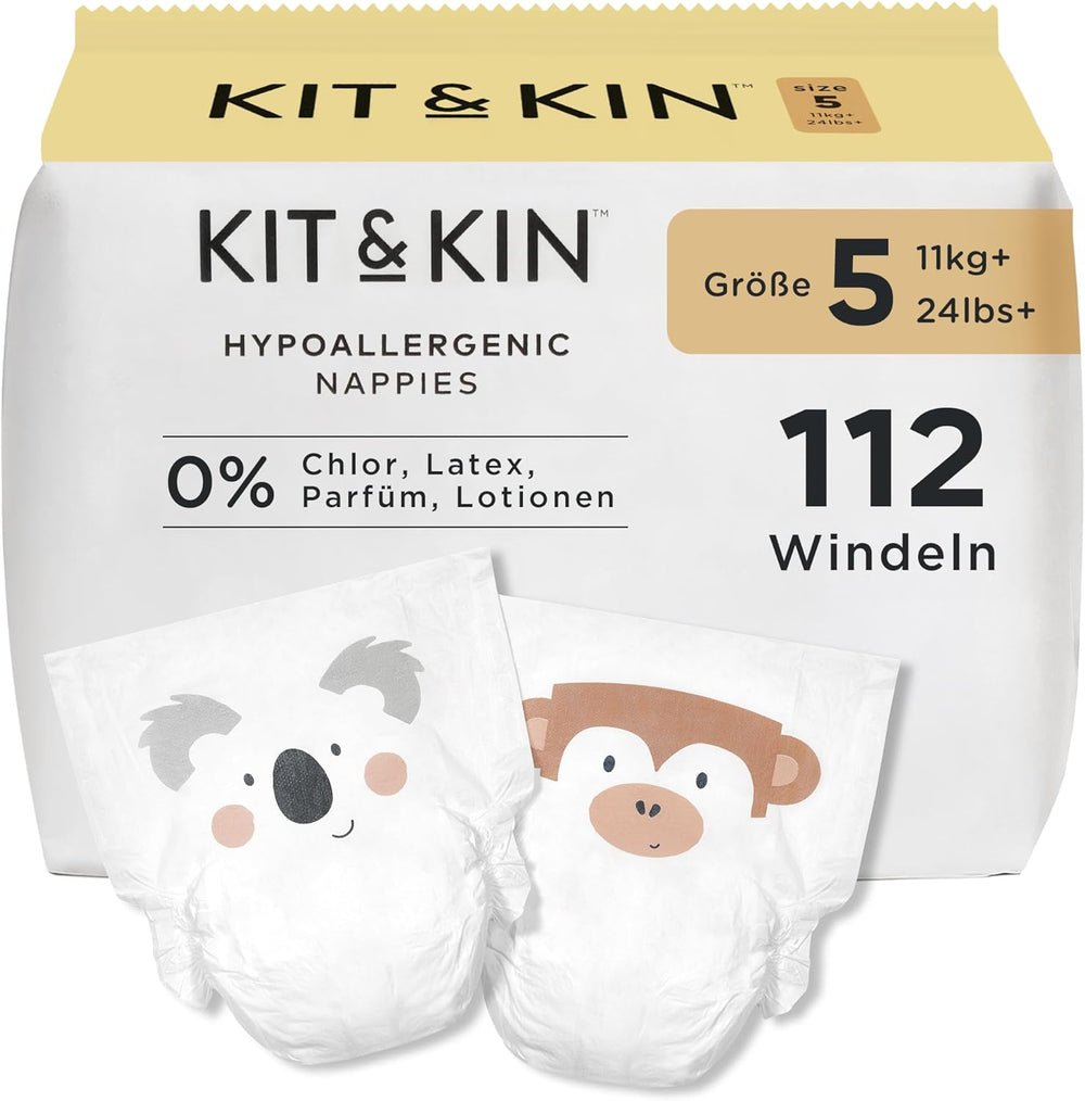 Scutece Kit & Kin Premium, mărimea 4 (9-14 kg), 128 bucăți, pe bază de plante și hipoalergenice, protecție fiabilă împotriva scurgerilor, vegane și fără cruzime