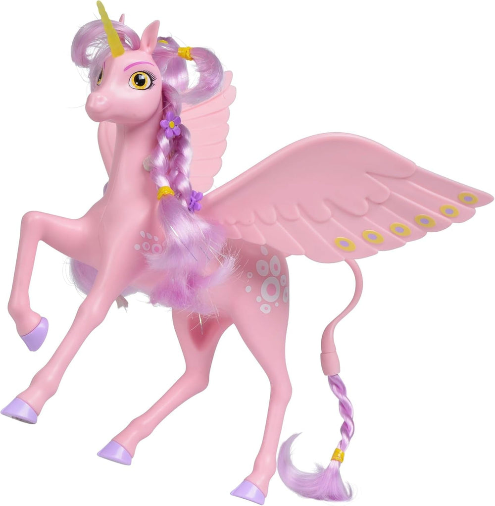 Simba 109480092 - Mia and Me Einhorn Kyara, mit beweglichen Flügeln, Haarclips und Bürste zum Frisieren, 20cm, ab 3 Jahren Rosa