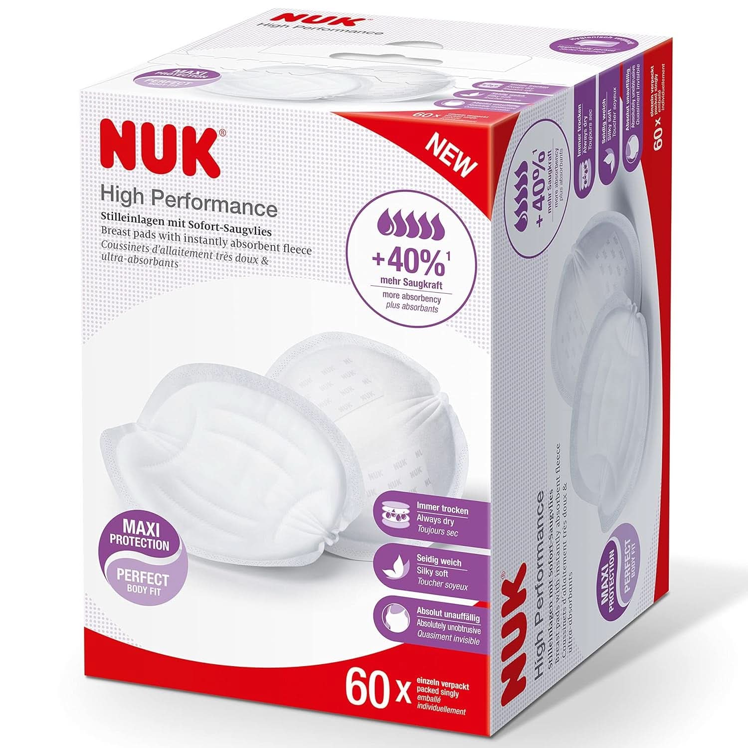 NUK High-Performance Einweg-Stilleinlagen Mit Sofort-Saugvlies | Einlagen Zum Stillen | Einzelverpackung | +40% Mehr Saugkraft | 60 Stück Accesorii Hrana si Alaptare Bebe Naty Shop