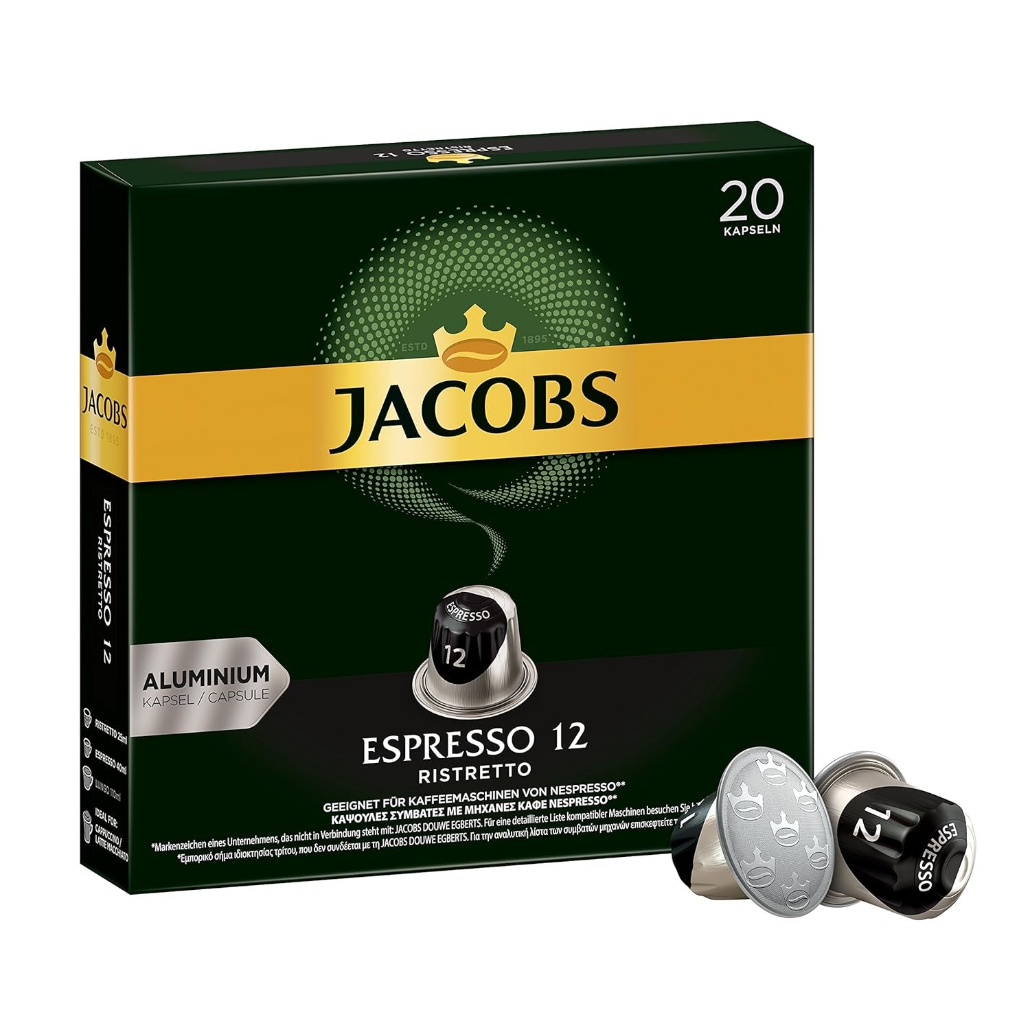 Kaffeekapseln Espresso Ristretto, Intensität 12 von 12, 10 x 20 Getränke & Kaffeekapseln Lungo Decaffeinato- Intensität 6- 200 Nespresso kompatible Kapseln, 10er Pack, 10 x 20 Getränke
