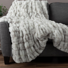Lavish Home Oversized Gerüschte Faux Fur Blanket, 152.4 X 203.2 Cm, Jacquard Faux Fur, Queen Size Throw pentru paturi și canapele, gri Paturi si Cuverturi Lavish Home