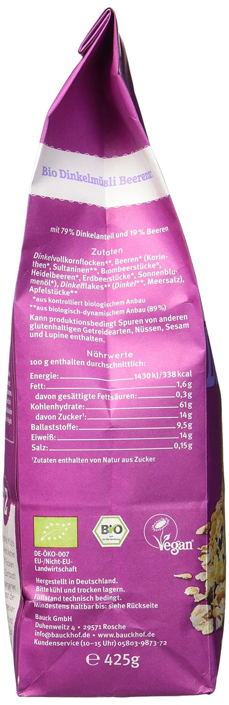 Muesli cu aromă de fructe de pădure din spelta Hof, neîndulcit, 425 g