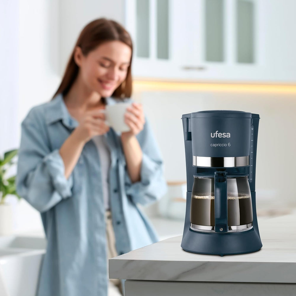 Cafetieră cu filtru Ufesa CG7114 Capriccio, 6 cești, 600W, carafă 0.6L, sistem anti-picurare, oprire automată, albastru