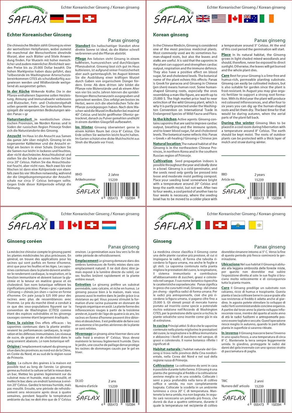SAFLAX - Geschenk Set - Heilpflanzen - Echter Koreanischer Ginseng - 10 Samen - Mit Geschenk- / Versandbox, Versandaufkleber, Geschenkkarte Und Anzuchtsubstrat - Panax Ginseng
