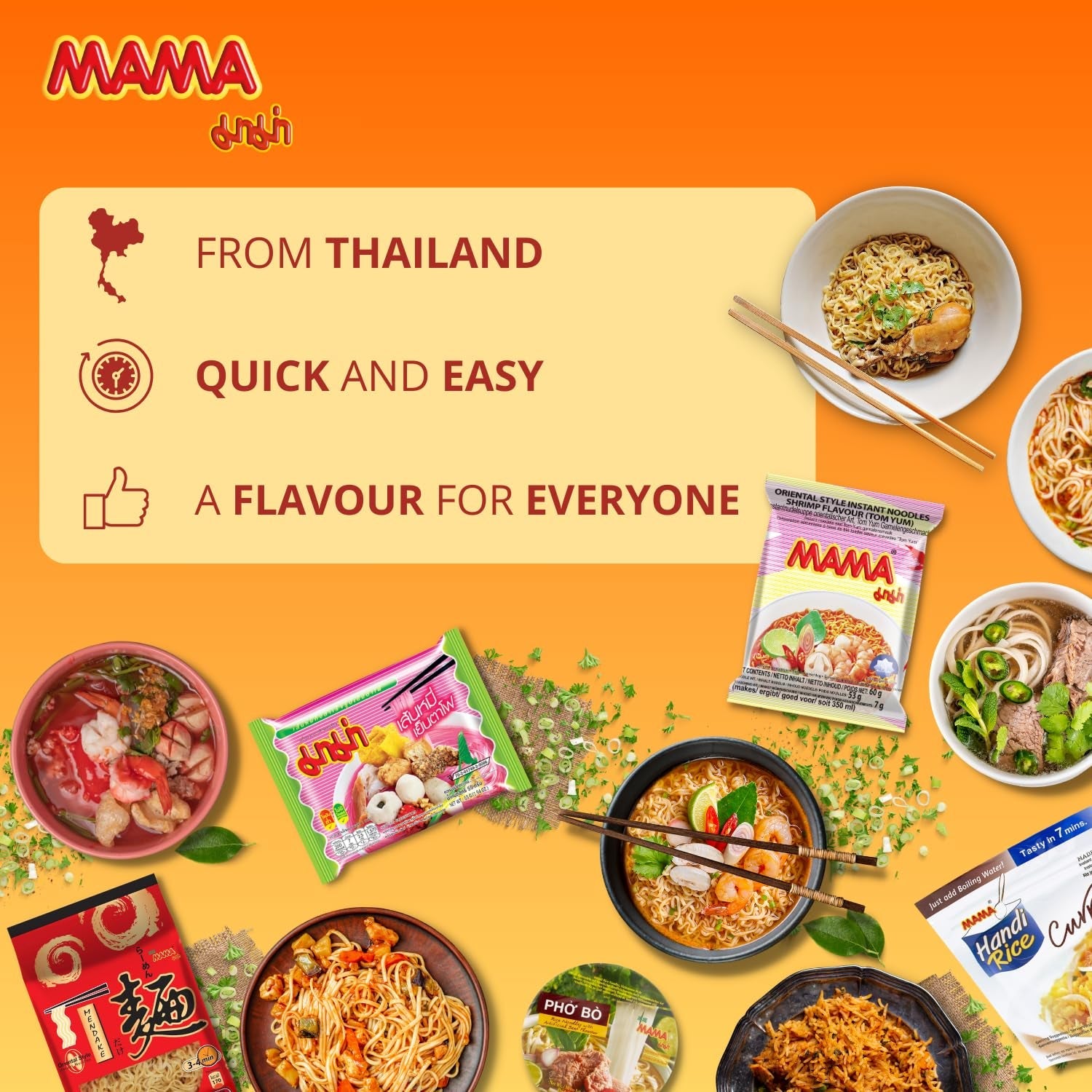 Tăiței de orez instant Mama cu legume – Tăiței de orez instant fără gluten, în stil oriental – Bucătărie thailandeză autentică – 24 x 55g