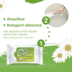 OLA hârtie igienică umedă - (1X40 bucăți) Șervețele umede - extract de mușețel și acid lactic, spălabile, piele sensibilă - 40 bucăți