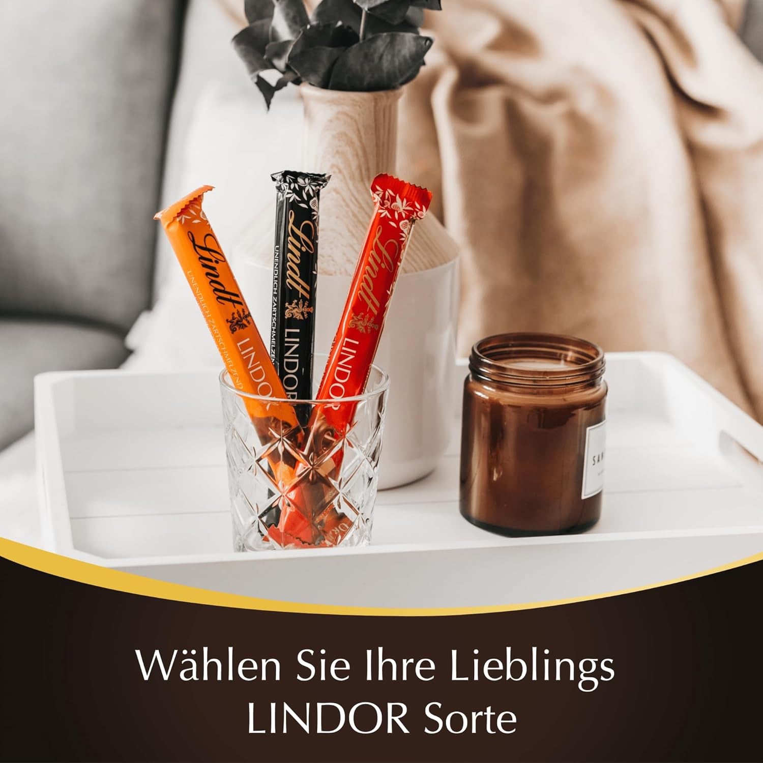 Lindt Ciocolată | Bețișoare LINDOR 60% Cacao | 100g | 4 bețișoare de ciocolată cu ciocolată neagră 60% cacao și umplutură care se topește în gură | Bețișor de ciocolată