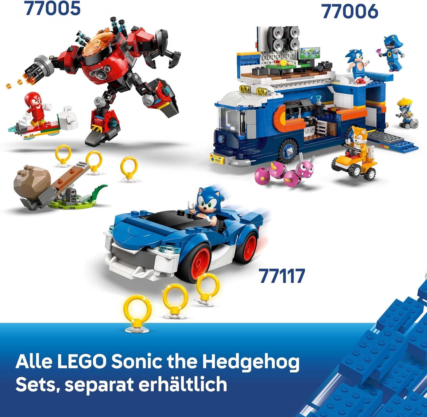 LEGO Sonic the Hedgehog Silvers Auto vs. Knuckles’ Monstertruck - Kinder Spielzeug mit 2 Flitzern und 2 Minifiguren - Geschenk für Jungen und Mädchen ab 8 Jahren - Sonic Fanartikel für Gamer - 77118