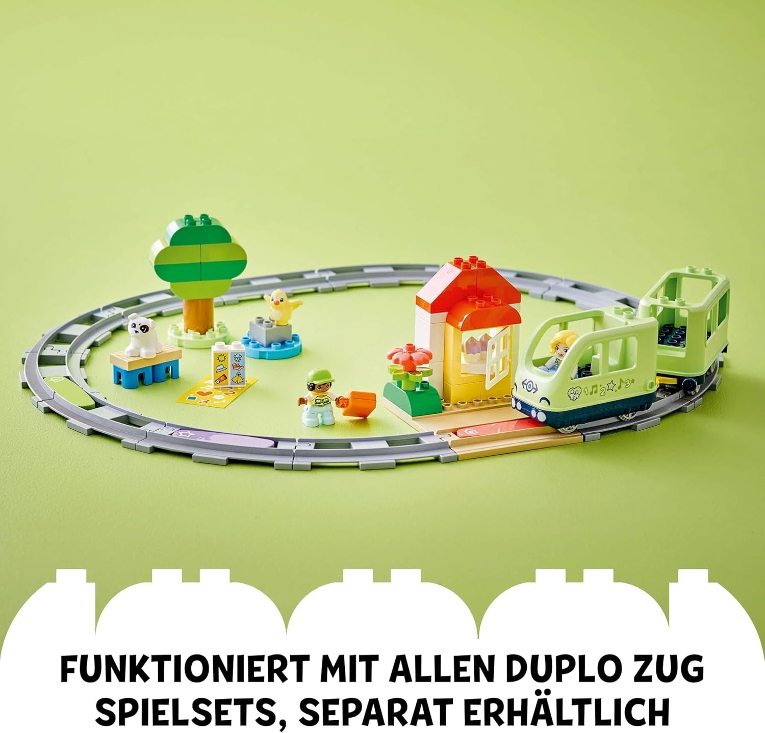 LEGO DUPLO Interaktive Abenteuer-Eisenbahn - Lernspielzeug für Kleinkinder ab 2 Jahren – 14 Gleisstücke, Aktionssteine mit Geräuschen und 4 Spielfiguren – Geschenkidee für Jungen & Mädchen - 10427