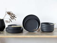 Creatable, 22979, Serie Uno BLACK, 12-Teiliges Geschirrset, Teller Set Aus Steinzeug, Spülmaschinen- Und Mikrowellengeeignet, Made in Portugal Seturi vesela masa Naty Shop
