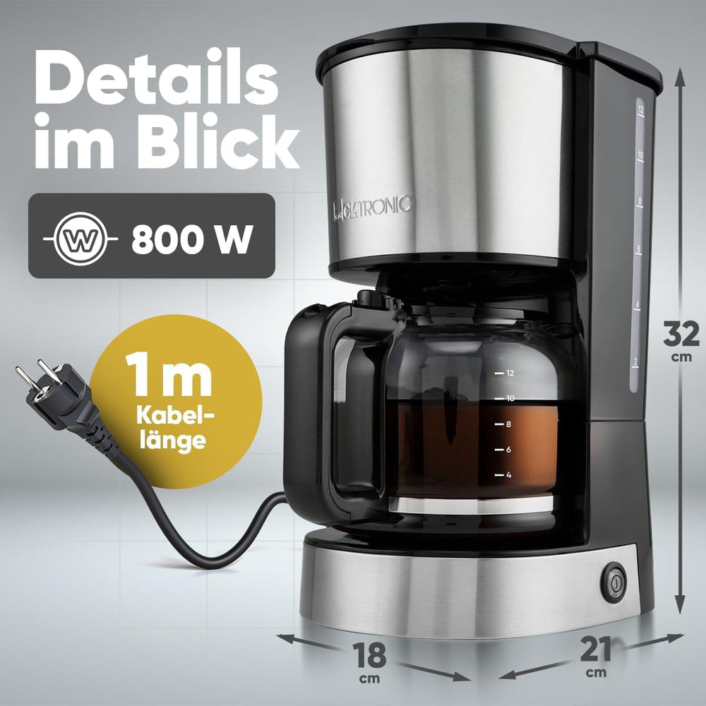 Espressor de cafea cu filtru Clatronic® | pentru 12-14 cești | Espressor de cafea cu filtru | Carcasă din oțel inoxidabil | Anti-picurare | Espressor | Espressor de cafea cu filtru | 800W | KA 3808