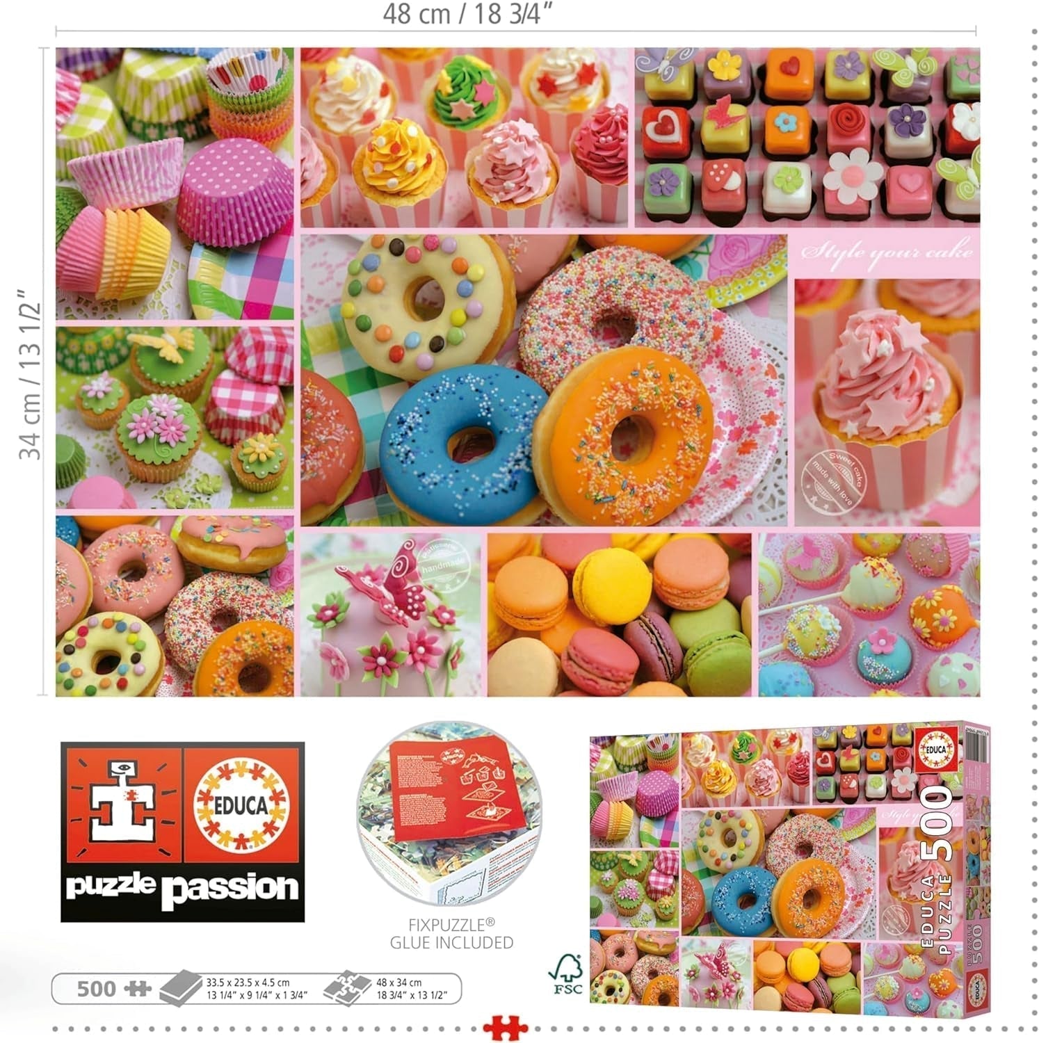 Educa - Puzzle de 500 de piese pentru adulti | Colaj de bomboane. Dimensiuni: 48 X 34 cm. Include lipiciul de puzzle Fixpuzzle. Pentru 11 ani (19904) Puzzle Naty Shop