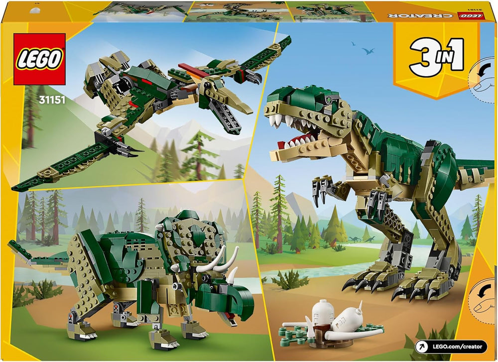 LEGO Creator T.Rex, Dino 3-in-1 pentru transformare în Triceratops sau Pterodactil, model de dinozaur mobil pentru copii, cadou pentru băieți și fete 31151 Seturi de constructie Besuche den LEGO-Store