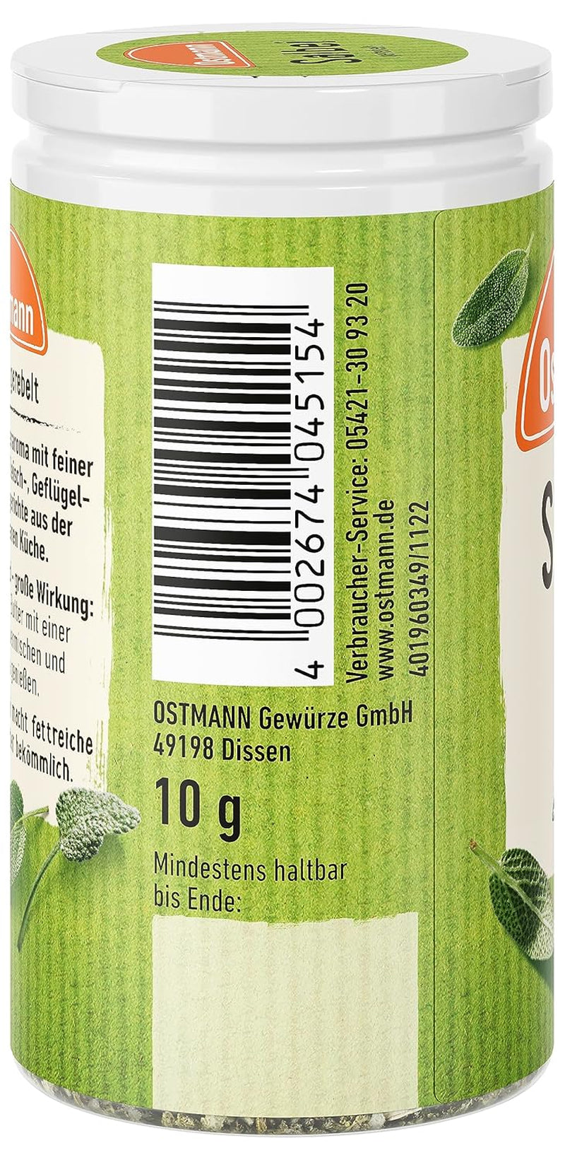Ostmann Gewürze - Salbei gerebelt | Würziges Kräuteraroma für Fleisch- und Gemüsegerichte | 10 g in der Dose
