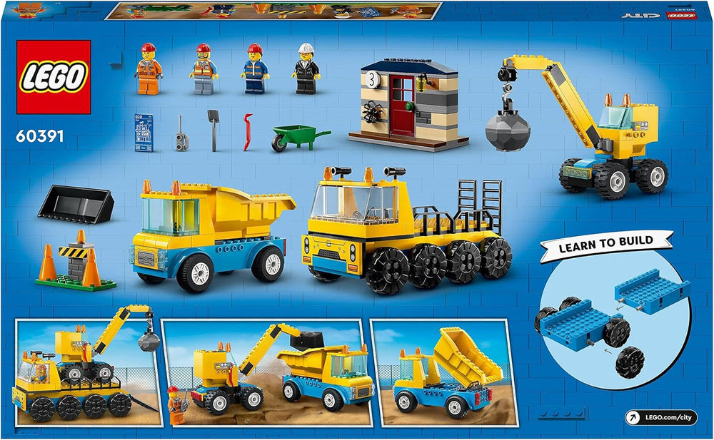 LEGO 60391 Vehicule de construcții urbane și macara cu minge de distrugere, jucărie cu excavator, autobasculantă și vehicule de transport, jucărie educativă pentru copii de 4 ani și peste Seturi de constructie Besuche den LEGO-Store