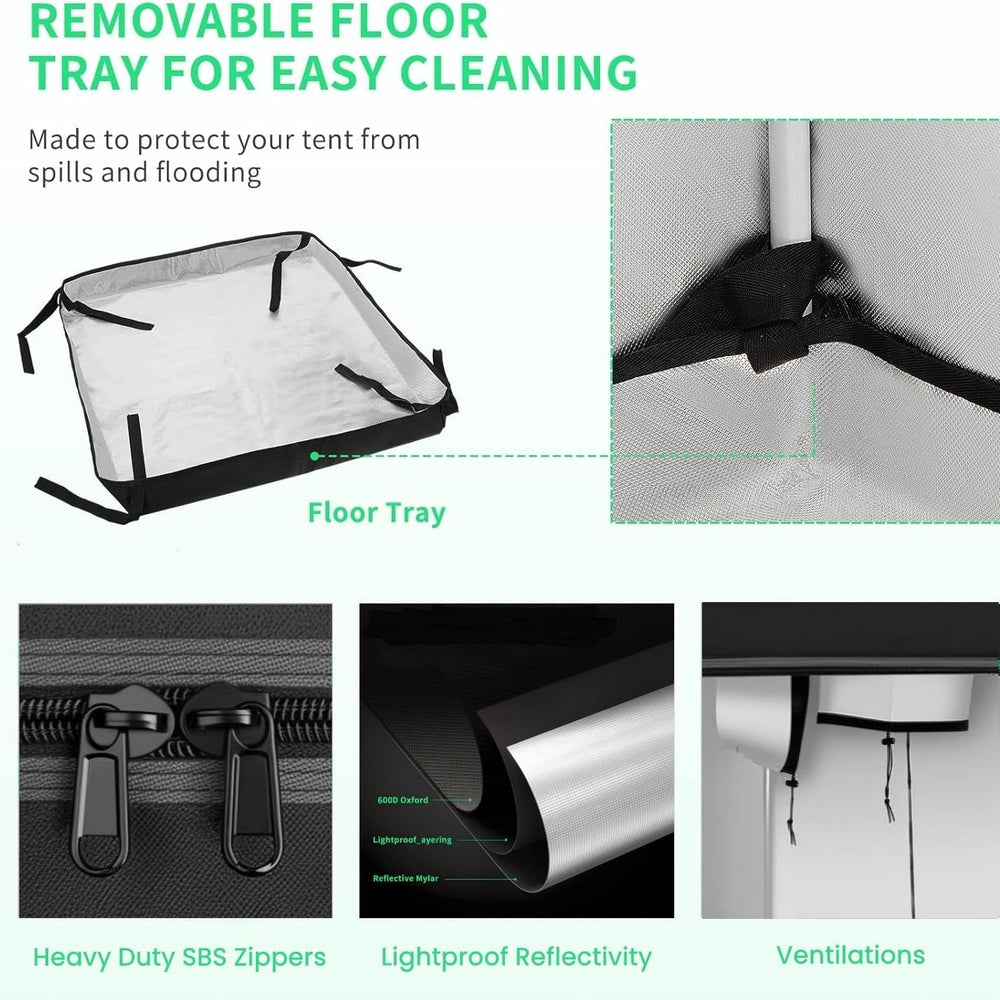 Cort de creștere 80x80x180 cm, cort de creștere cu tavă de bază detașabilă și impermeabilă, dimensiune ideală pentru hidroponie, de