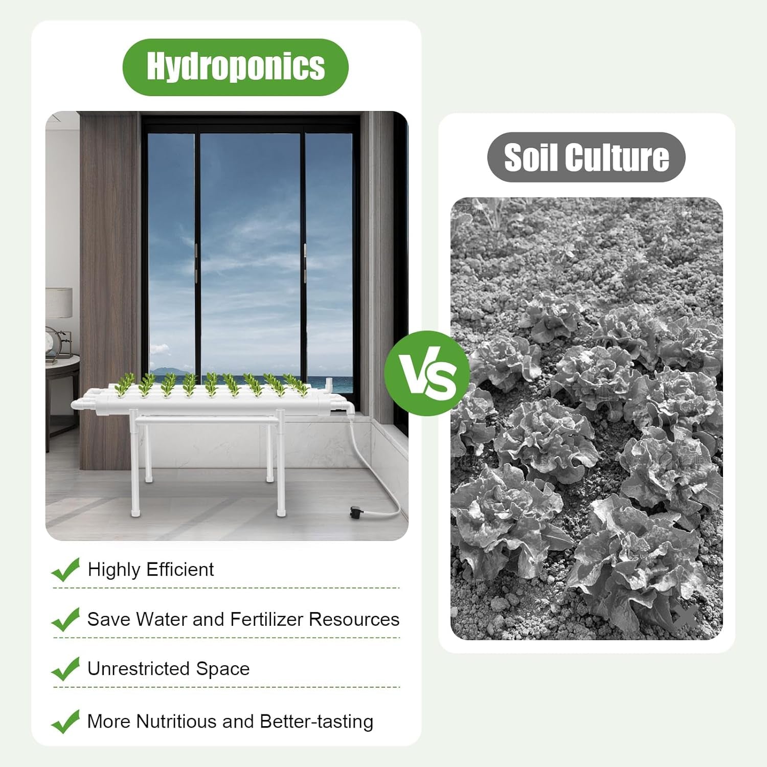 Kit de creștere hidroponică cu 36 de locuri de plantare, Kit de creștere hidroponică 100×50×30cm, Sistem de creștere hidroponică cu pompă de apă, Sisteme de creștere a plantelor fără sol din PVC-U