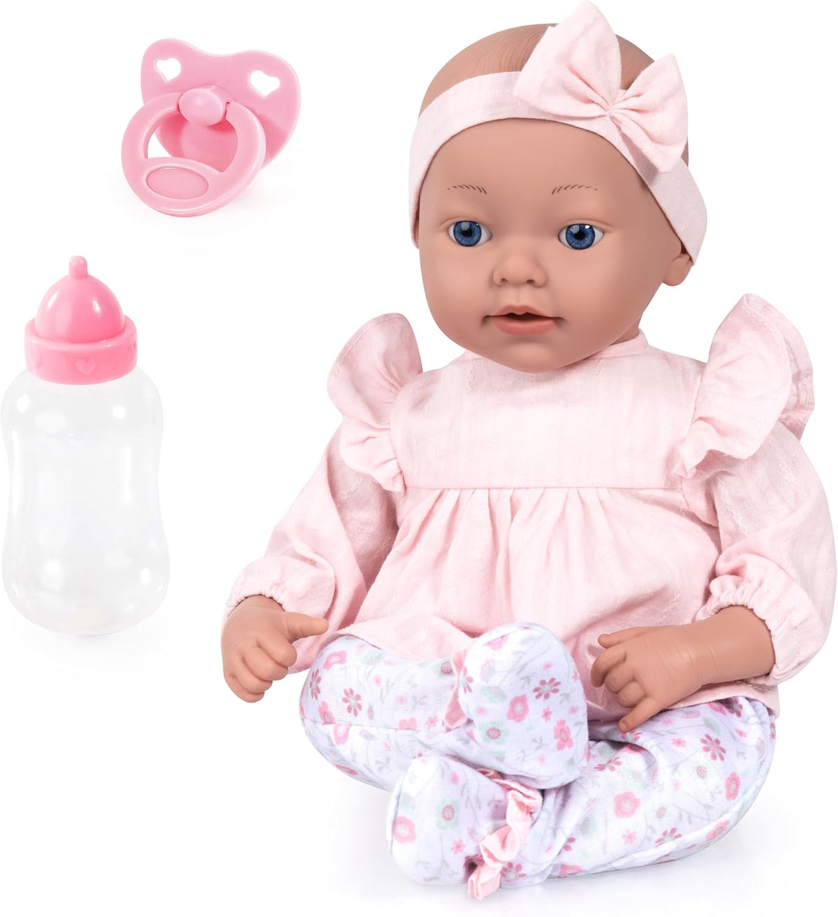 Bayer Design 93827AE Reborn Babypuppe, lebensecht, realistisch, Schnuller, Flasche, 38 cm, Weiß, Rosa