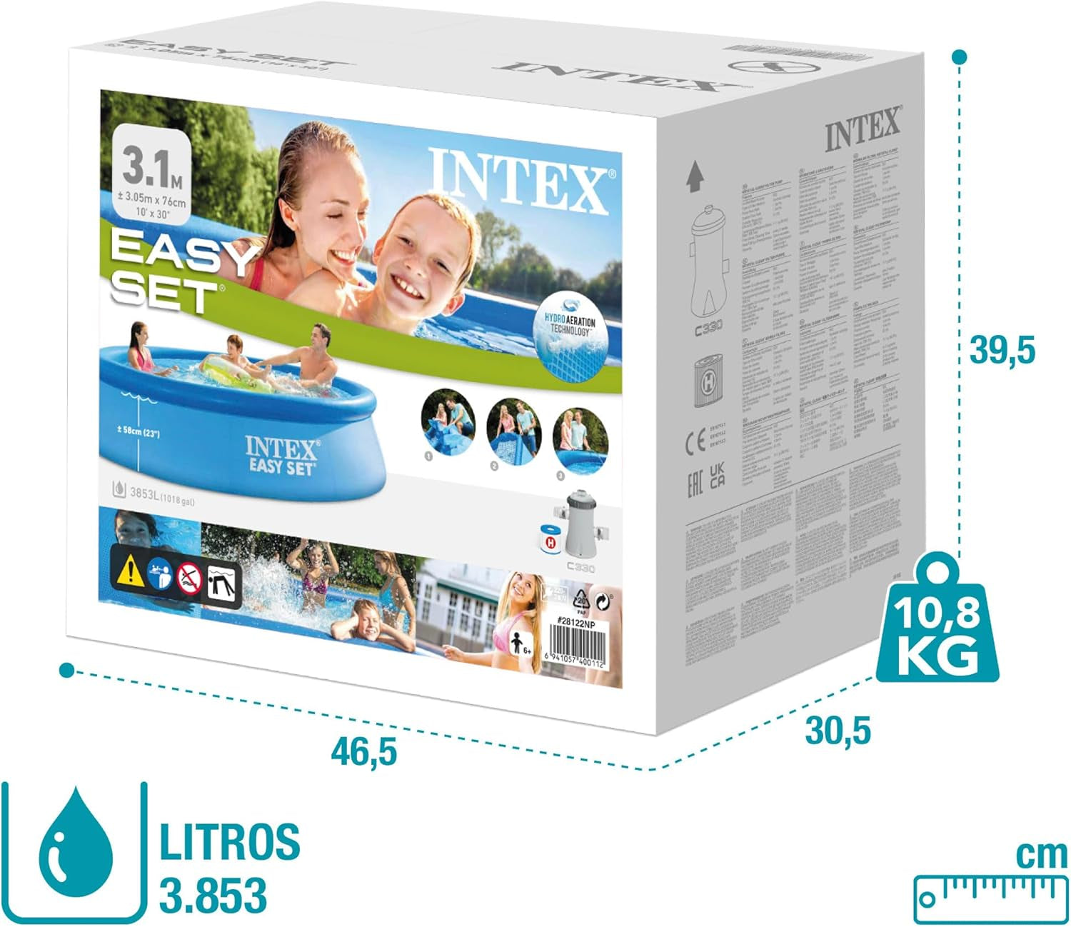 Intex 28122NP – Piscină supraterană rotundă Easy Set, pompă de filtrare 1250 L/h, 3853 L, PVC, albastră, 305x76 cm