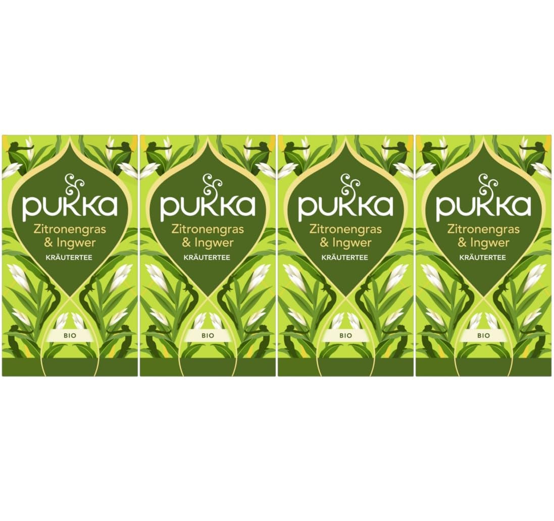 Pukka | Ceai din plante bio „Lemongrass &amp; Ginger” | Lemongrass, ghimbir și lemn dulce | 4 x 20 pliculețe de ceai