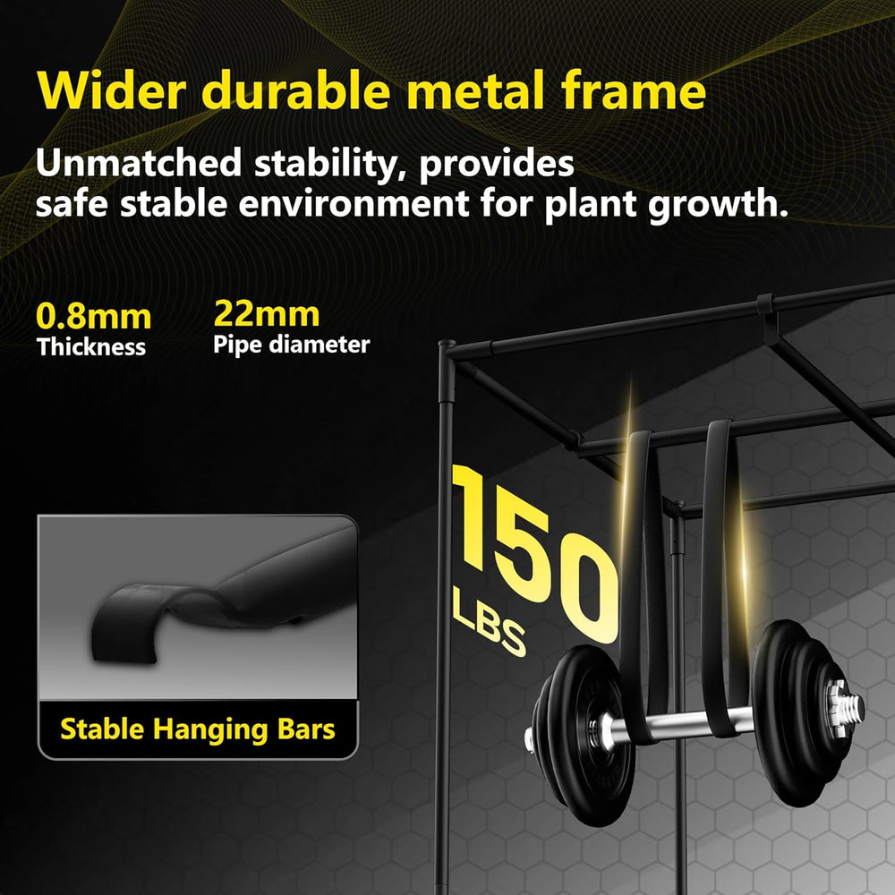 Cort de creștere 60x60x180cm, material Oxford 600D cu folie reflectorizantă de poliester, tuburi de oțel de 22 mm, orificii de ventilație și ferestre de vizualizare, corturi de creștere pentru hidroponie, sere și grădini interioare