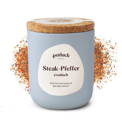 Potluck | Steak-Pfeffer exotisch | Gewürzzubereitung im Keramiktopf | 80g | Vegan, glutenfrei und mit natürlichen Inhaltsstoffen