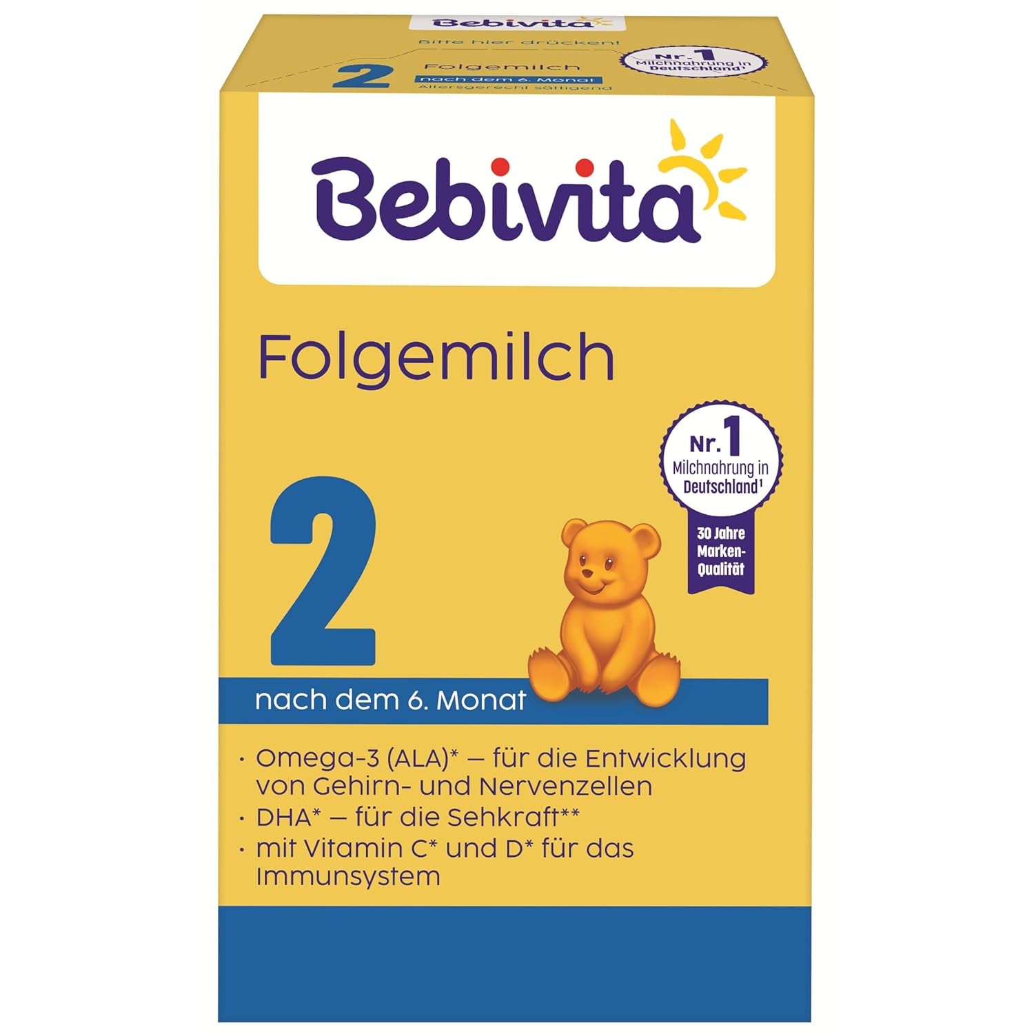 2 Folgemilch (4 x 500g), nach dem 6. Monat, mit Vitamin C und D, Omega-3 (DHA), altersgerecht sättigend