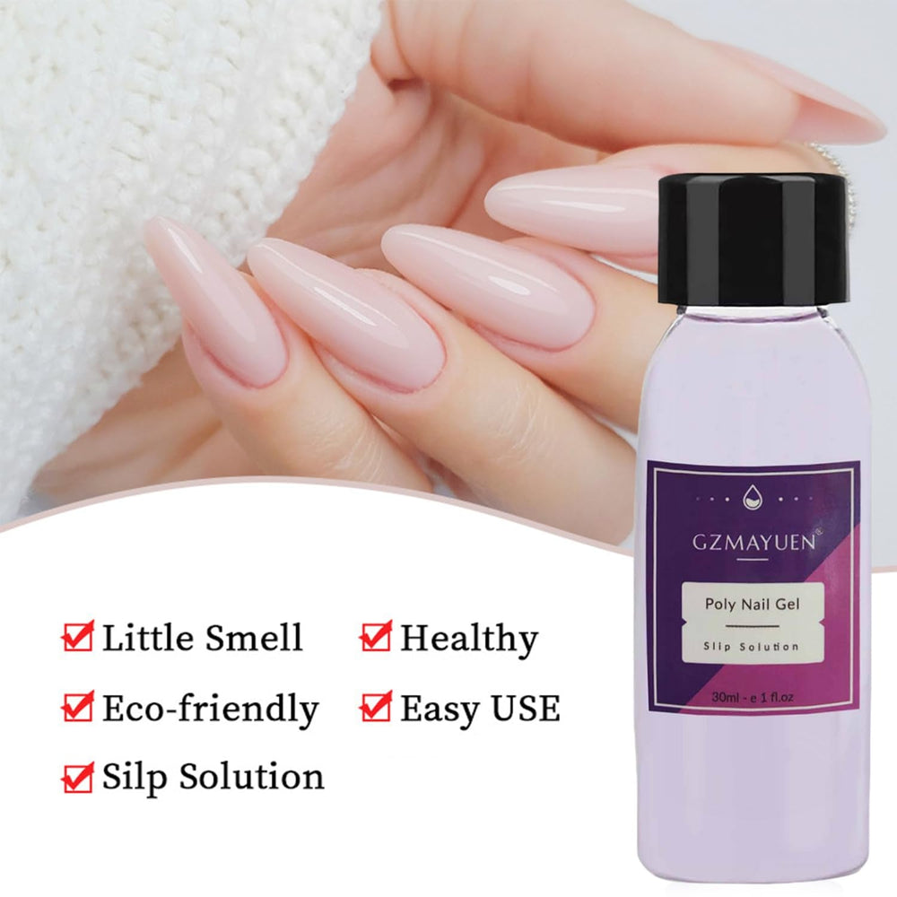 GZMAYUEN Soluție alunecătoare pentru unghii Poly Nail 30 ml * 2 Gel alunecător pentru extensii de unghii Poly Extension Gel Lichid - Soluție alunecătoare ușoară DIY cu pensulă