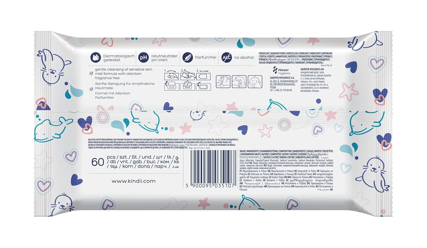 Kindii Șervețele umede pentru bebeluși și copii - Alantoină - Fără parfum - Testat dermatologic - Pentru piele sensibilă Servetele Umede Bebelusi Naty Shop