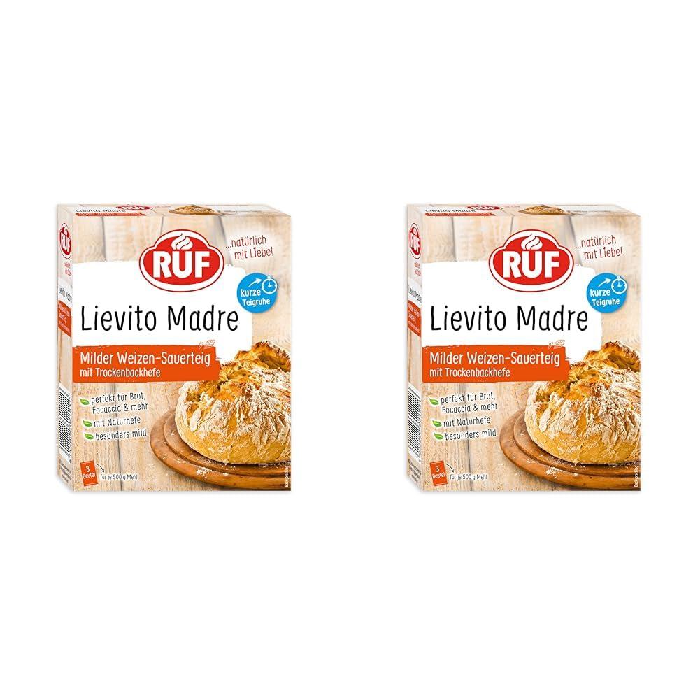 RUF Lievito Madre Sauerteig, Milder Weizen-Sauerteig, Mutterteig, Kurze Teigruhe Durch Enthaltene Trockenhefe, Lievito Madre Getrocknet Für Brot, Baguette, Focaccia, 3X35G Amestec pentru copt si gatit Naty Shop 35 G (6Er Pack) Kurze Teigruhe