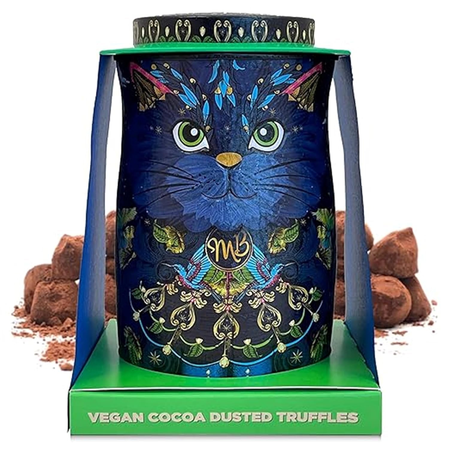 Trufe de ciocolată Monty Bojangles Savanna Gold (135g) pudrate cu cacao, praline, set cadou într-o cutie individuală de colecție cu design de pisică, aromă de scotch Flutter
