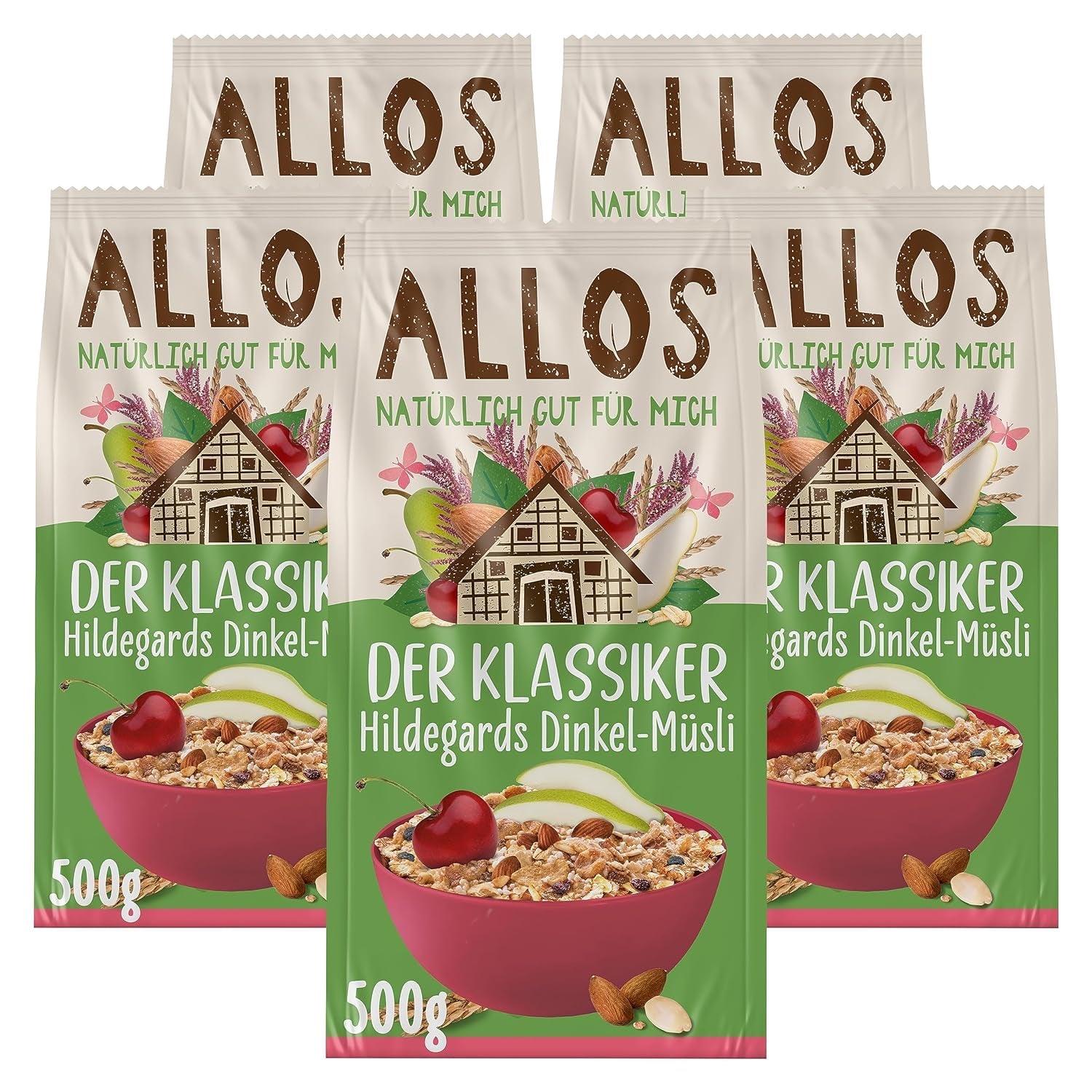 Muesli proteic neîndulcit Allos | Muesli organic | Fulgi de ovăz | Cereale pentru micul dejun | Vegan (5 x 450g), 1 bucată (pachet de 5)