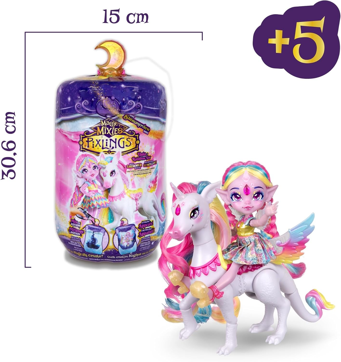 Magic Pixlings Pop + Pony Set mit Puppe und Pony - Magic Unboxing mit speziellen Zaubern - Puppe mit langen Mähnen zum Kämmen - Kinder ab 3 Jahren berühmt - MG104000