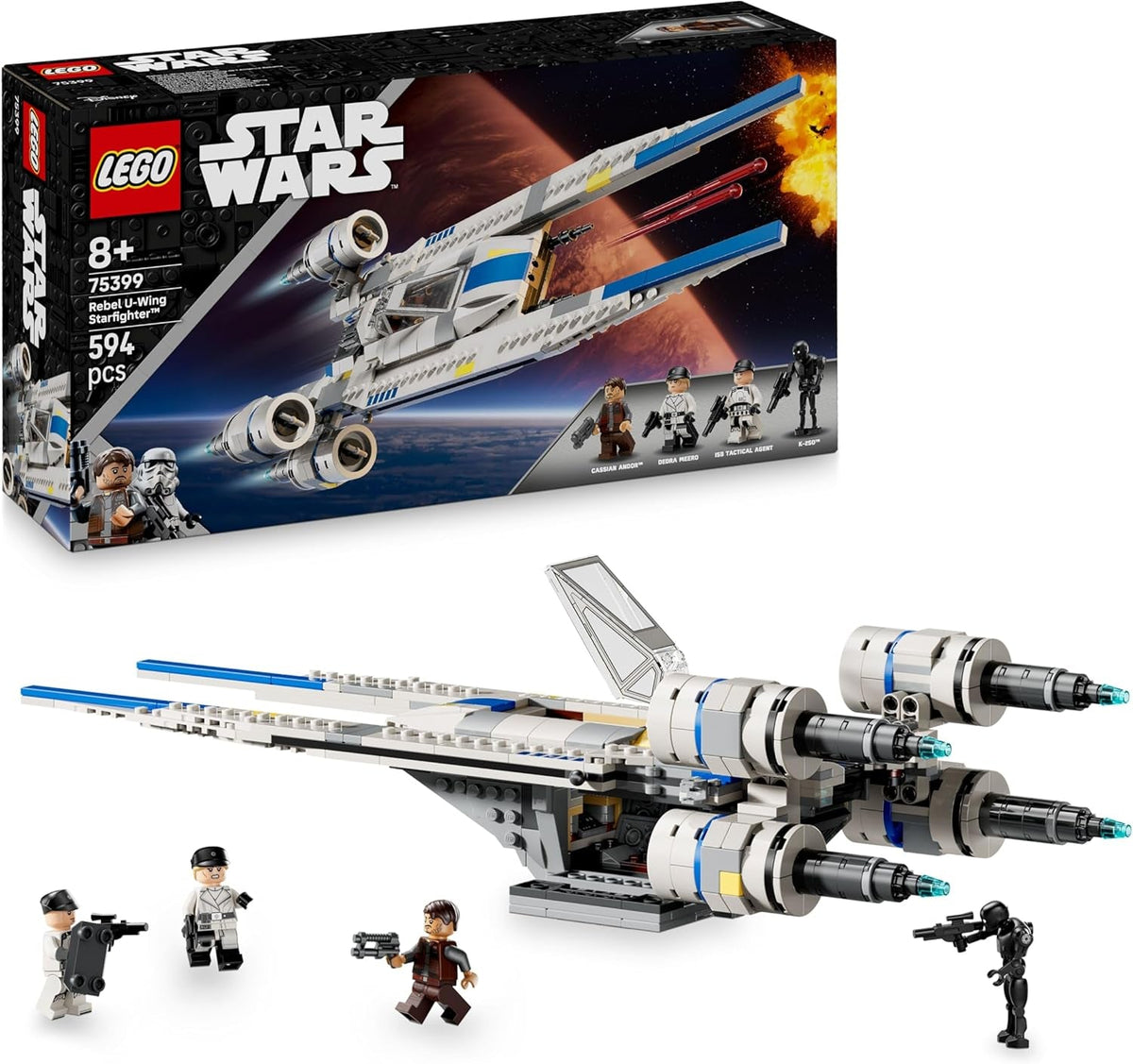 LEGO Star Wars 75399 Rebel U-Wing Starfighter - Jucărie cu funcție de aripă oscilantă și 3 minifigurine, inclusiv Cassian Andor și figura droidului K-2SO - Cadou pentru băieți cu vârsta peste 8 ani și fani Andor sezonul 2 Seturi de constructie Besuche den LEGO-Store Titlu implicit