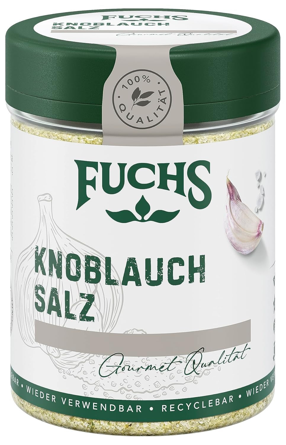 Fuchs Gewürze - Knoblauchsalz - Gewürzsalz für Dips, Saucen und Gemüse - natürliche Zutaten - 90 g in wiederverwendbarer, recyclebarer Dose