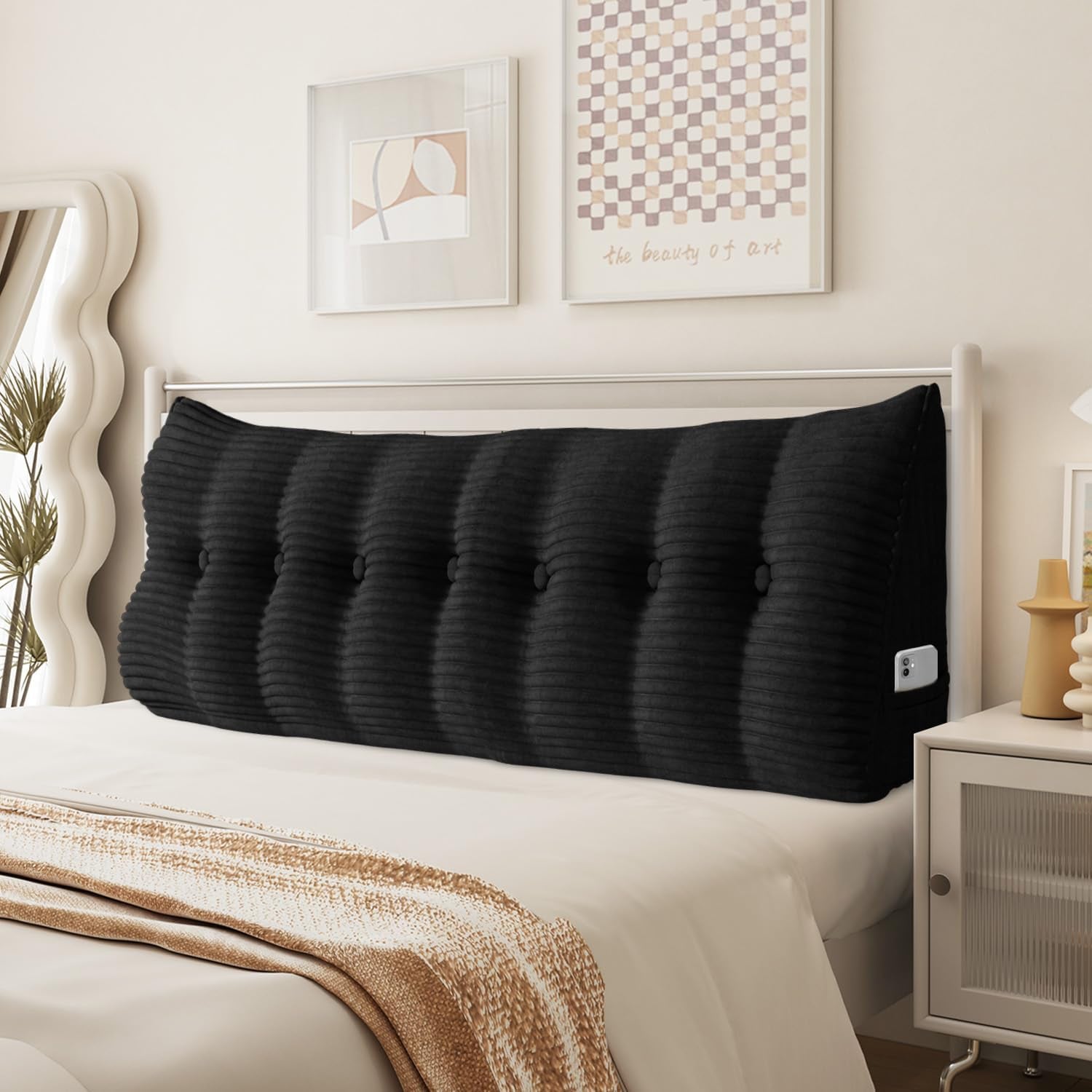 Pernă Johnear cu pană, pernă de citit pentru pat și canapea, pernă pentru spătar, pernă pentru tăblie, pernă lombară triunghiulară mare (gri, 45 cm)