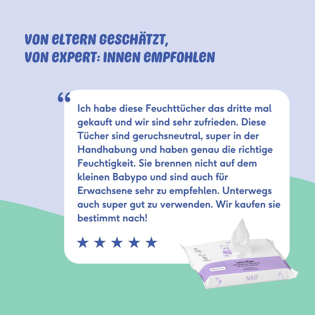 Naïf - Șervețele umede fără plastic - 162 bucăți (3 pachete a câte 54 de șervețele) - pentru bebeluși și copii - funduleț, corp, față - cu aloe vera și bambus - 0% parfum și alcool